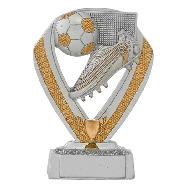 Voetbal beeldje met voetbalschoen detail goud-zilver