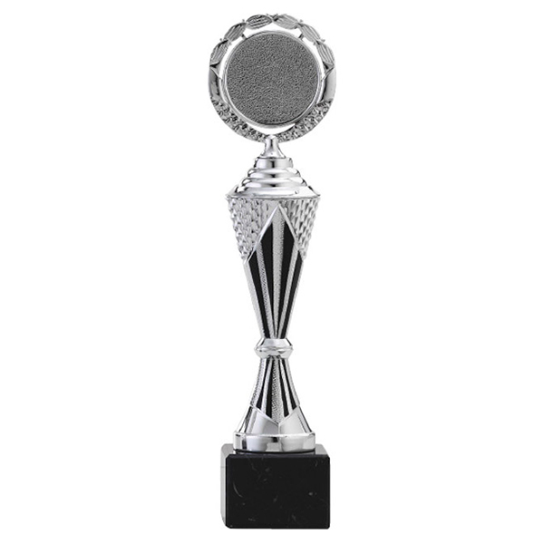 Zilveren trofee met zwarte details als middenstuk