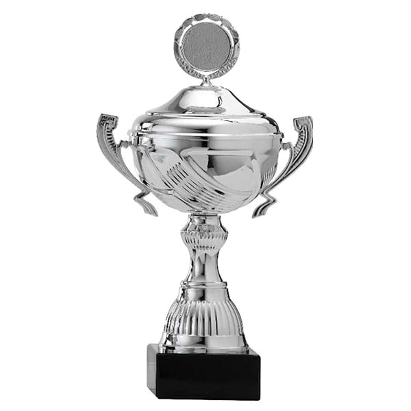 Zilveren trofee met details in het midden en onderstuk