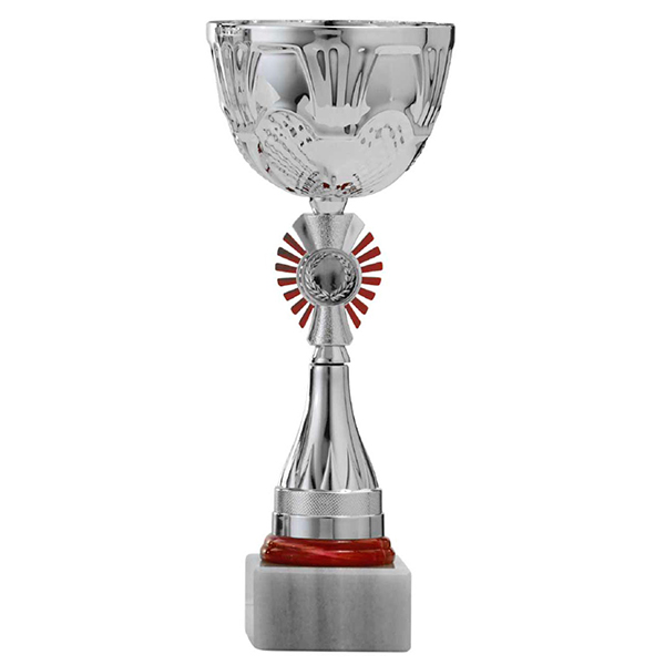 Zilveren trofee met rode midden en onderstuk